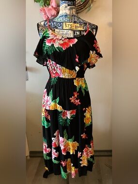 Size XS Old Navy Black Maxi Dress with Yellow & Pink Floral Print